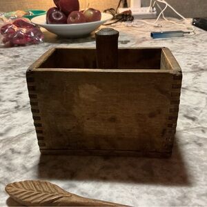 Antique Wooden Butter Mold with wooden leaf spoon included